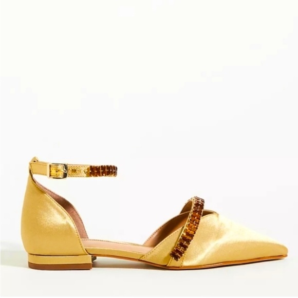 Anthropologie Gold Flats with Embellished Straps - Picture 2 of 8